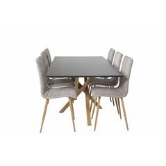Piazza Dining Table - 180*90*75 - Black / Oak, Windu Lyx Dining Chair - Light Grey / Oak_6