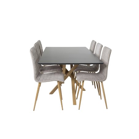 Piazza Dining Table - 180*90*75 - Black / Oak, Windu Lyx Dining Chair - Light Grey / Oak_6