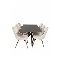 Piazza Dining Table - 180*90*75 - spraystone / Black, Velvet Deluxe Dining Chair - Beige / Brass_6