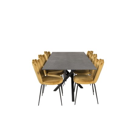 Piazza Dining Table - 180*90*75 - spraystone / Black, Limhamn Light - Chair - Gold Velvet_6