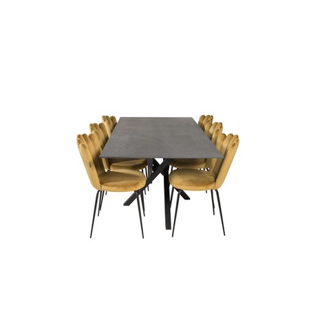 Piazza ruokapöytä - 180 * 90 * 75 - spraystone / musta, Limhamn Light - tuoli - Gold Velvet_6