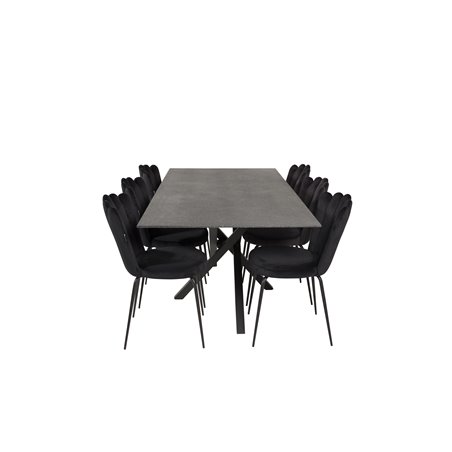 Piazza Dining Table - 180*90*75 - spraystone / Black, Limhamn Light - Chair - Black Velvet_6