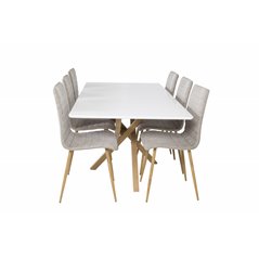 Piazza Dining Table - 180*90*75 - White / Oak, Windu Lyx Dining Chair - Light Grey / Oak_6