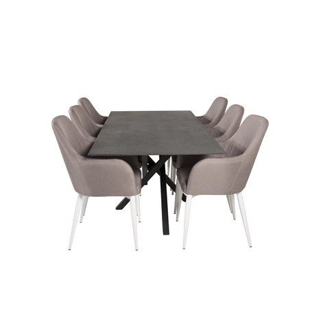 Piazza ruokapöytä - 180 * 90 * 75 - spraystone / musta, Comfort ruokapöydän tuoli - harmaa / valkoinen_6