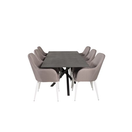 Piazza ruokapöytä - 180 * 90 * 75 - spraystone / musta, Comfort ruokapöydän tuoli - harmaa / valkoinen_6