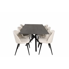 Piazza Dining Table - 180*90*75 - spraystone / Black, Velvet Dining Chair Corduroy - Beige / Black_6