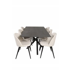 Piazza Dining Table - 180*90*75 - spraystone / Black, Velvet Dining Chair Corduroy - Beige / Black_6