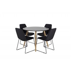 Plaza Round Dining Table - ø 100cm - Black / Oak, Muce  Dining Chair - Black Legs - Black Fabric_4