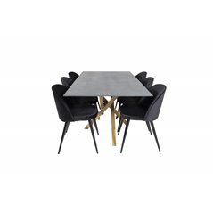 Piazza Dining Table - 180*90*75 - Spraystone / Oak, Velvet Dining Chair - Black / Black_6