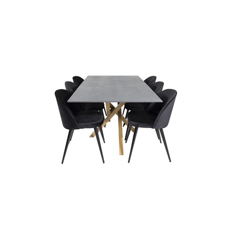 Piazza Dining Table - 180*90*75 - Spraystone / Oak, Velvet Dining Chair - Black / Black_6
