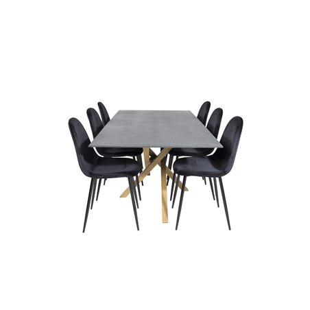 Piazza Dining Table - 180*90*75 - Spraystone / Oak, Polar Dining Chair - Black legs / Black Velvet (ersätter 19902-888)_6