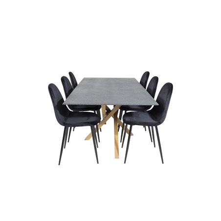 Piazza Dining Table - 180*90*75 - Spraystone / Oak, Polar Dining Chair - Black legs / Black Velvet (ersätter 19902-888)_6