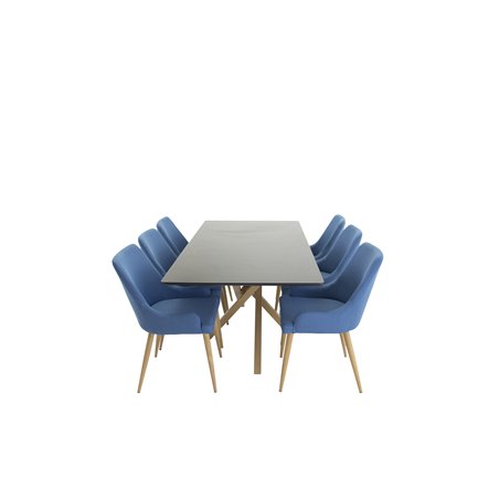 Piazza Dining Table - 180*90*75 - Black / Oak, Plaza Dining Chair - Blue / Oak_6