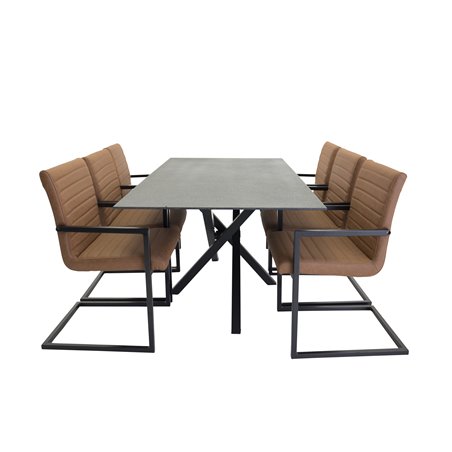 Piazza Dining Table - 180*90*75 - spraystone / Black, Art Armchair - Brown / Black_6