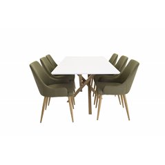 Piazza Dining Table - 180*90*75 - White / Oak, Plaza Dining Chair - Green / Oak_6