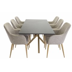 Piazza Dining Table - 180*90*75 - Black / Oak, Comfort Dining Chair - Light Grey / Oak_6