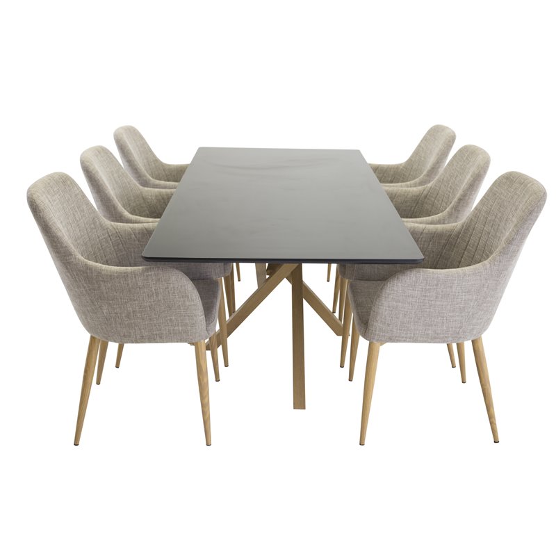 Piazza Dining Table - 180*90*75 - Black / Oak, Comfort Dining Chair - Light Grey / Oak_6