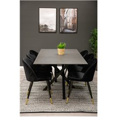 Piazza Dining Table - 180*90*75 - spraystone / Black, Velvet Dining Chair Brass - Black / Black_6