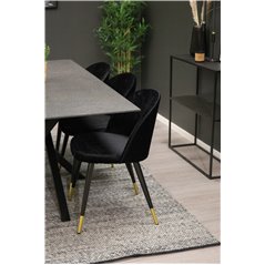 Piazza Dining Table - 180*90*75 - spraystone / Black, Velvet Dining Chair Brass - Black / Black_6