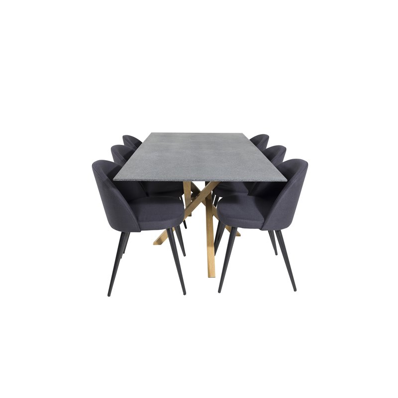 Piazza Dining Table - 180*90*75 - Spraystone / Oak, Velvet Dining Chiar - Black legs- Black Fabric_6