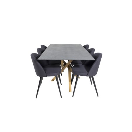 Piazza Dining Table - 180*90*75 - Spraystone / Oak, Velvet Dining Chiar - Black legs- Black Fabric_6
