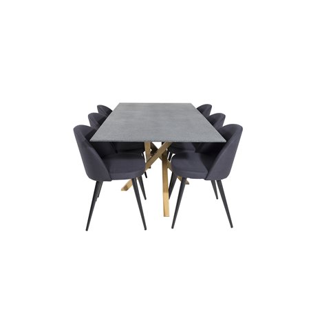 Piazza Dining Table - 180*90*75 - Spraystone / Oak, Velvet Dining Chiar - Black legs- Black Fabric_6