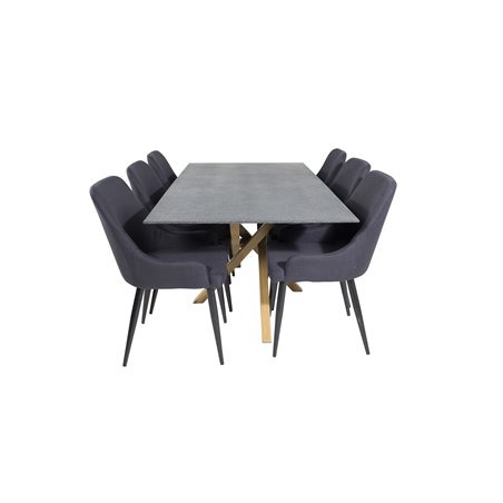 Piazza Dining Table - 180*90*75 - Spraystone / Oak, Plaza Dining Chair - Black Legs - Black Fabric_6