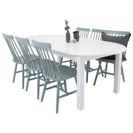 Piazza Dining Table - 180*90*75 - White / Oak, Plaza Dining Chair - Blue / Oak_6