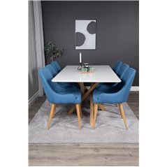 Piazza Dining Table - 180*90*75 - White / Oak, Plaza Dining Chair - Blue / Oak_6