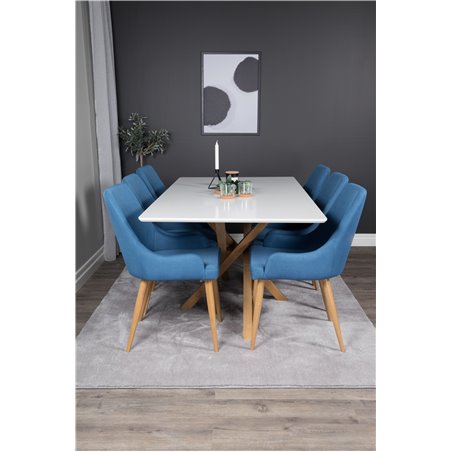 Piazza Dining Table - 180*90*75 - White / Oak, Plaza Dining Chair - Blue / Oak_6