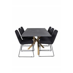 Piazza Dining Table - 180*90*75 - Spraystone / Oak, Muce Dining Chair - Black Legs - Black Fabric_6