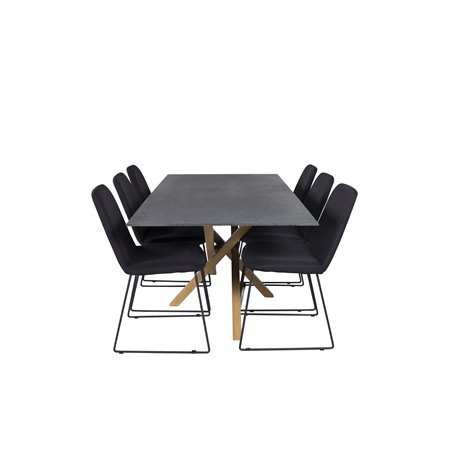 Piazza Dining Table - 180*90*75 - Spraystone / Oak, Muce Dining Chair - Black Legs - Black Fabric_6