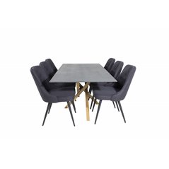 Piazza Dining Table - 180*90*75 - Spraystone / Oak, Velvet Deluxe Dining Chair - Black Legs - Black Fabric_6