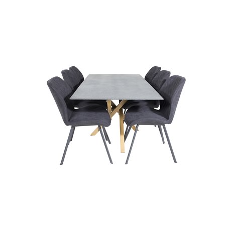 Piazza Dining Table - 180*90*75 - Spraystone / Oak, Gemma Dining Chair - Black Legs - Black Fabric_6