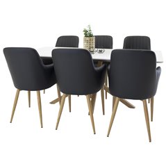 Piazza Dining Table - 180*90*75 - White / Oak, Comfort Dining Chair - Black / Oak_6
