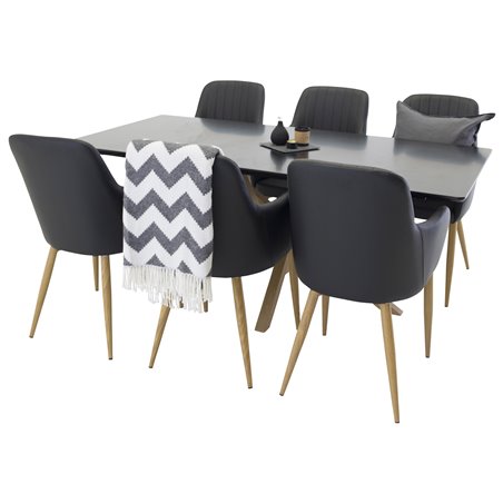 Piazza Dining Table - 180*90*75 - Black / Oak, Comfort Dining Chair - Black / Oak_6