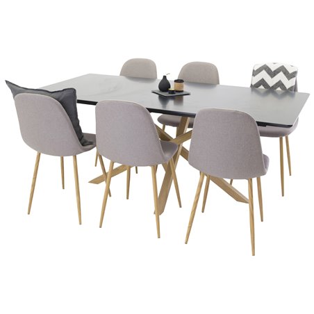 Piazza Dining Table - 180*90*75 - Black / Oak, Polar Dining Chair - Grey / Oak_6