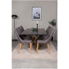 Piazza Dining Table - 180*90*75 - Black / Oak, Leone Dining Chair - Dark Grey / Oak_6