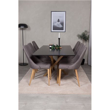 Piazza Dining Table - 180*90*75 - Black / Oak, Leone Dining Chair - Dark Grey / Oak_6