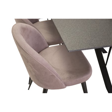 Piazza Dining Table - 180*90*75 - spraystone / Black, Velvet Dining Chair Corduroy - Pink / Black_6