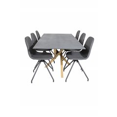 Piazza Dining Table - 180*90*75 - Spraystone / Oak, Polar Dining Chair with Spin function - black Legs - Black PU - Black Stitch