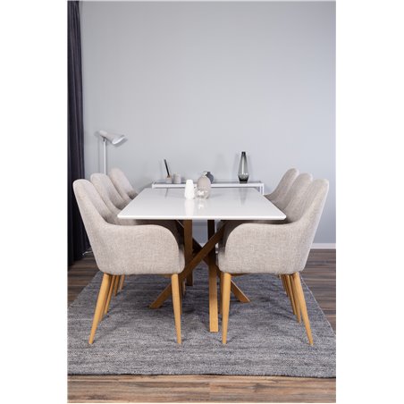 Piazza Dining Table - 180*90*75 - White / Oak, Comfort Dining Chair - Light Grey / Oak_6