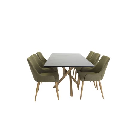 Piazza Dining Table - 180*90*75 - Black / Oak, Plaza Dining Chair - Green / Oak_6