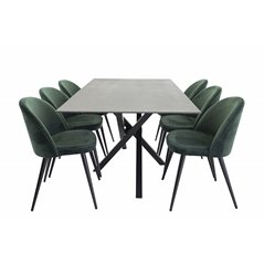 Piazza Dining Table - 180*90*75 - spraystone / Black, Velvet Dining Chair - Green / Black_6