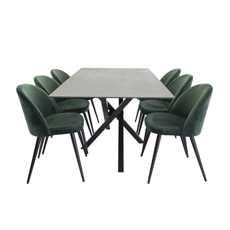 Piazza Dining Table - 180*90*75 - spraystone / Black, Velvet Dining Chair - Green / Black_6