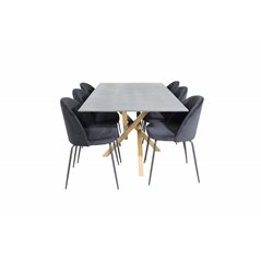 Piazza Dining Table - 180*90*75 - Spraystone / Oak, Wrinkles Dining Chair - Black Legs - Black Velvet_6