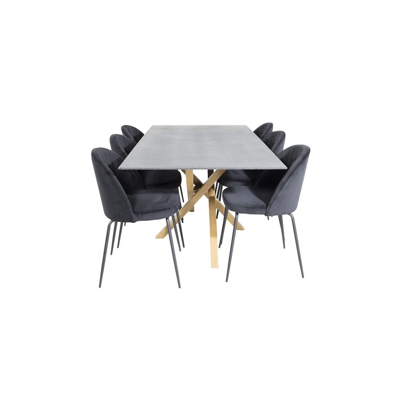 Piazza Dining Table - 180*90*75 - Spraystone / Oak, Wrinkles Dining Chair - Black Legs - Black Velvet_6