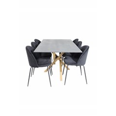 Piazza Dining Table - 180*90*75 - Spraystone / Oak, Wrinkles Dining Chair - Black Legs - Black Velvet_6