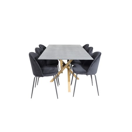 Piazza Dining Table - 180*90*75 - Spraystone / Oak, Wrinkles Dining Chair - Black Legs - Black Velvet_6