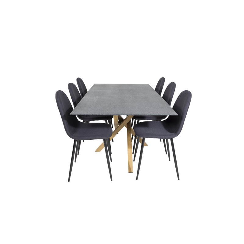 Piazza Dining Table - 180*90*75 - Spraystone / Oak, Polar Dining Chair - Black Legs - Black Fabric_6